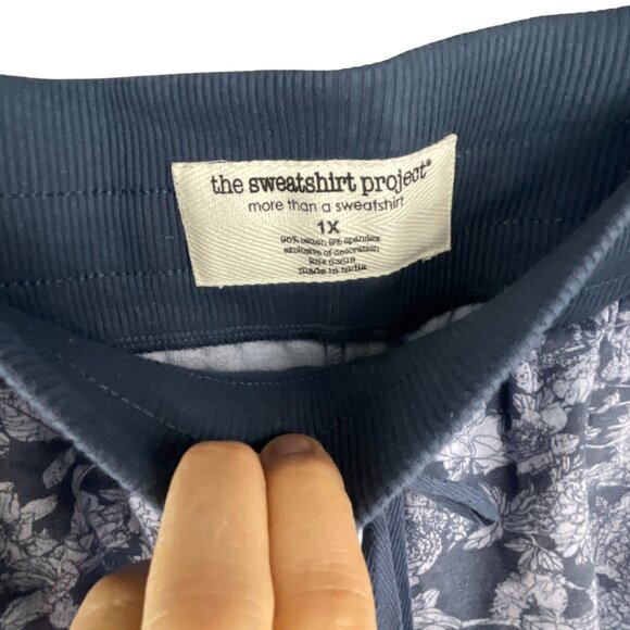 The Sweatshirt Project Floral Print Womens Shorts Plus Size 1X Blue Cotton Blend - Picture 4 of 8